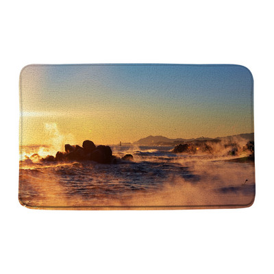 Tropski ocean Prostirke za kupanje Palme Valovi Krajolik Pješčana plaža Narančasto nebo Egzotični krajolik Kupaonski dekor Tepisi Neklizajuća podloga