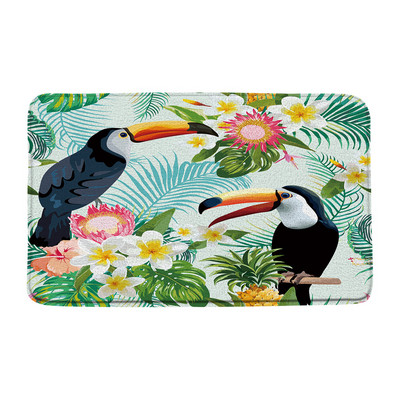 Tukani Prostirka za kupaonicu Tropske biljke Lišće Cvijet Papiga Životinje Flanel Kupaonski tepih Upijajući otirač Kuhinjski WC Podni tepih