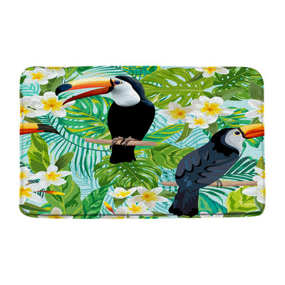 Tukani Prostirka za kupaonicu Tropske biljke Lišće Cvijet Papiga Životinje Flanel Kupaonski tepih Upijajući otirač Kuhinjski WC Podni tepih