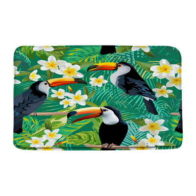 Tukani Prostirka za kupaonicu Tropske biljke Lišće Cvijet Papiga Životinje Flanel Kupaonski tepih Upijajući otirač Kuhinjski WC Podni tepih