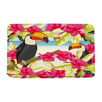 Tukani Prostirka za kupaonicu Tropske biljke Lišće Cvijet Papiga Životinje Flanel Kupaonski tepih Upijajući otirač Kuhinjski WC Podni tepih