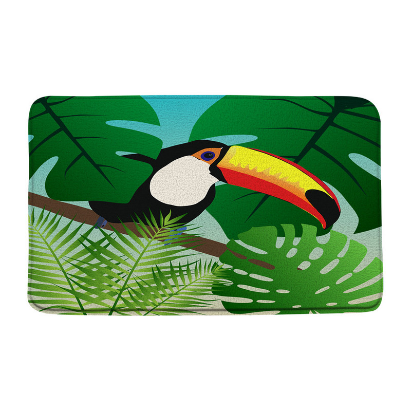 Tukani Prostirka za kupaonicu Tropske biljke Lišće Cvijet Papiga Životinje Flanel Kupaonski tepih Upijajući otirač Kuhinjski WC Podni tepih
