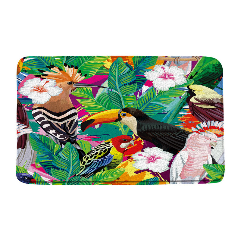 Tukani Prostirka za kupaonicu Tropske biljke Lišće Cvijet Papiga Životinje Flanel Kupaonski tepih Upijajući otirač Kuhinjski WC Podni tepih