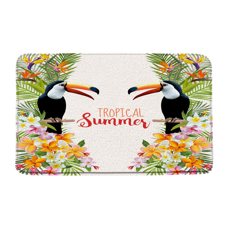 Tukani Prostirka za kupaonicu Tropske biljke Lišće Cvijet Papiga Životinje Flanel Kupaonski tepih Upijajući otirač Kuhinjski WC Podni tepih