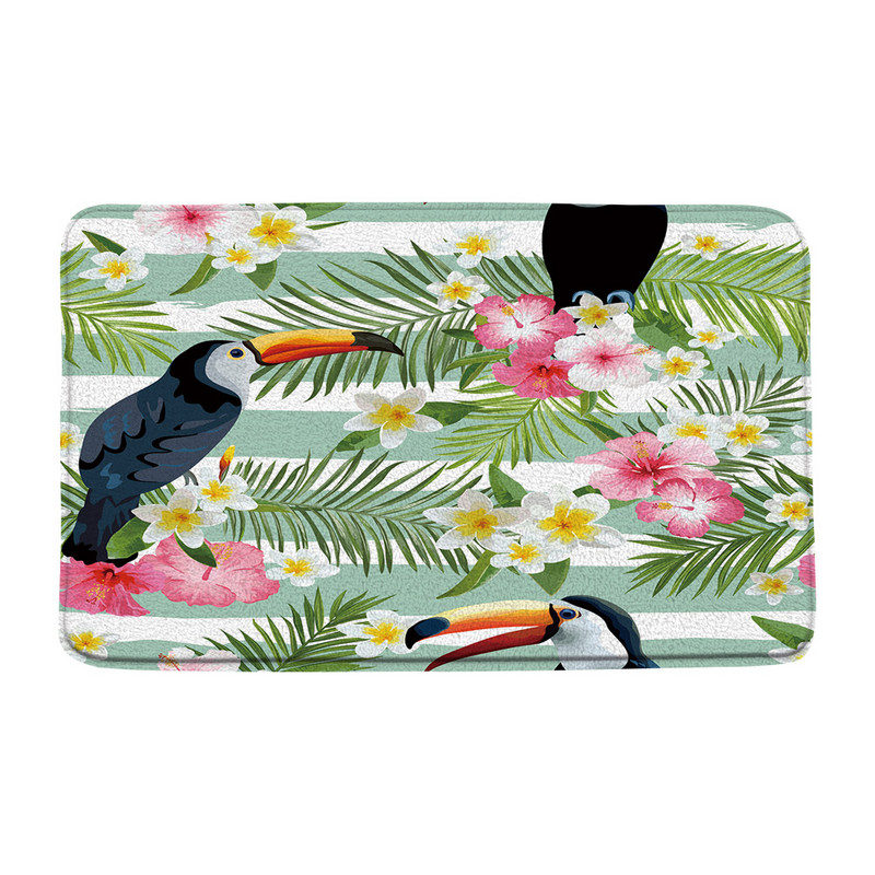 Tukani Prostirka za kupaonicu Tropske biljke Lišće Cvijet Papiga Životinje Flanel Kupaonski tepih Upijajući otirač Kuhinjski WC Podni tepih