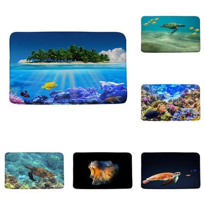 Underwater World Tropical Fish Χαλάκια μπάνιου Κουζίνα Πορτοκάλι Ζώο Ocean Turtle Scenery Room Πόρτα Μαξιλάρι δαπέδου Χαλιά Αντιολισθητικό χαλί