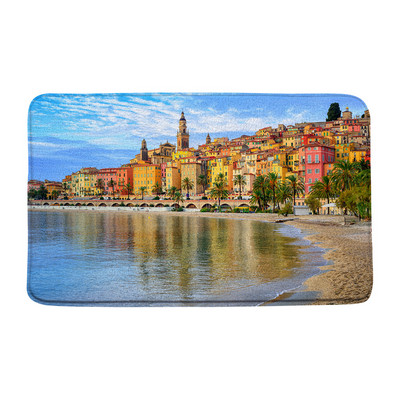 Grad Zgrada Krajolik Prostirka za kupanje Plavo more Morski pejzaž Dvorac Oceanski valovi Kupaonski dekor Tepih Neklizajuća podloga Krajolik Otirač Tepih