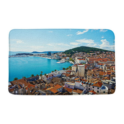 Grad Zgrada Krajolik Prostirka za kupanje Plavo more Morski pejzaž Dvorac Oceanski valovi Kupaonski dekor Tepih Neklizajuća podloga Krajolik Otirač Tepih