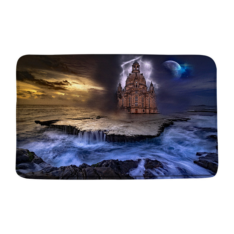 Grad Zgrada Krajolik Prostirka za kupanje Plavo more Morski pejzaž Dvorac Oceanski valovi Kupaonski dekor Tepih Neklizajuća podloga Krajolik Otirač Tepih