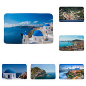 Otok Santorini Pejzaž Prostirka za kupanje Ne-silp Plavo more Krajolik Cvijeće Turistička zgrada Kupaonski tepih Podni tepisi Unutarnji otirač