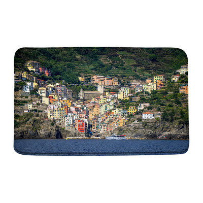 Otok Santorini Pejzaž Prostirka za kupanje Ne-silp Plavo more Krajolik Cvijeće Turistička zgrada Kupaonski tepih Podni tepisi Unutarnji otirač