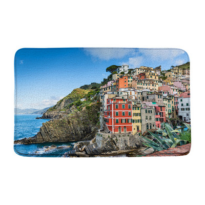 Otok Santorini Pejzaž Prostirka za kupanje Ne-silp Plavo more Krajolik Cvijeće Turistička zgrada Kupaonski tepih Podni tepisi Unutarnji otirač