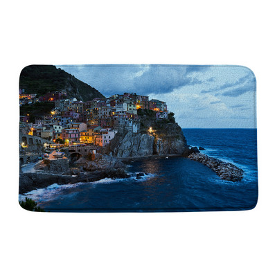 Otok Santorini Pejzaž Prostirka za kupanje Ne-silp Plavo more Krajolik Cvijeće Turistička zgrada Kupaonski tepih Podni tepisi Unutarnji otirač