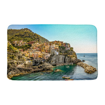 Otok Santorini Pejzaž Prostirka za kupanje Ne-silp Plavo more Krajolik Cvijeće Turistička zgrada Kupaonski tepih Podni tepisi Unutarnji otirač