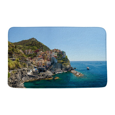 Otok Santorini Pejzaž Prostirka za kupanje Ne-silp Plavo more Krajolik Cvijeće Turistička zgrada Kupaonski tepih Podni tepisi Unutarnji otirač