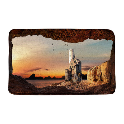 Otok Santorini Pejzaž Prostirka za kupanje Ne-silp Plavo more Krajolik Cvijeće Turistička zgrada Kupaonski tepih Podni tepisi Unutarnji otirač