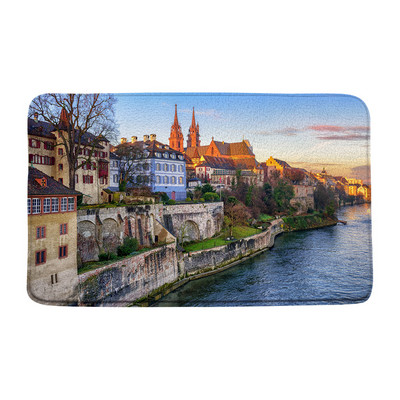 Otok Santorini Pejzaž Prostirka za kupanje Ne-silp Plavo more Krajolik Cvijeće Turistička zgrada Kupaonski tepih Podni tepisi Unutarnji otirač