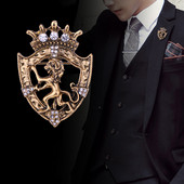 Retro Lav Kristalni broš Igle Životinjska kruna Rever Korsaž Muška košulja Igle za kragnu odijela Modni nakit Colthing Dodaci