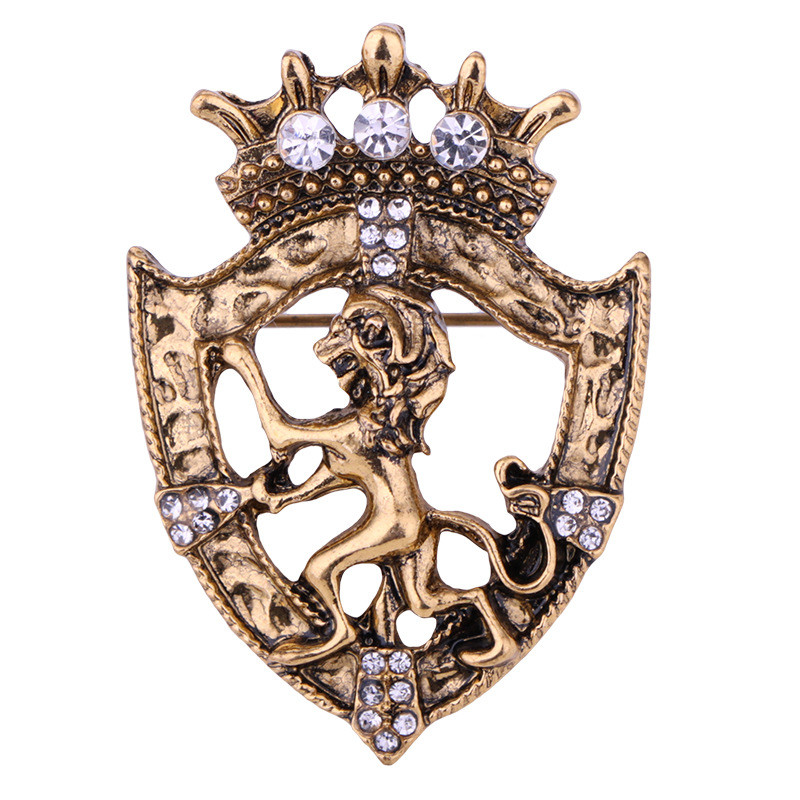 Retro Lav Kristalni broš Igle Životinjska kruna Rever Korsaž Muška košulja Igle za kragnu odijela Modni nakit Colthing Dodaci