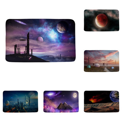 City Starry Night View Bath Mat Bath Art Building Full Moon Space μπάνιο Χαλί Διακόσμηση Υπνοδωμάτιο Κουζίνα Τουαλέτα Πόρτας Μαλακός αφρός μνήμης