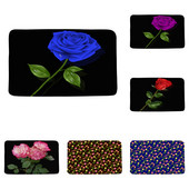 Zila roze, zaļas lapas, vannas paklājiņš, akvarelis, ziedi, ziedi rasas ūdens, vannas istabas paklājs, neslīdošs flaneļa paklājs iekštelpām, āra durvju paklājs