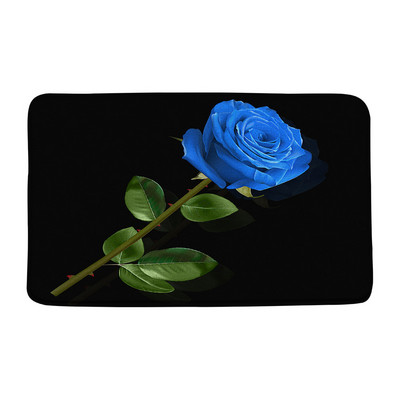 Zila roze, zaļas lapas, vannas paklājiņš, akvarelis, ziedi, ziedi rasas ūdens, vannas istabas paklājs, neslīdošs flaneļa paklājs iekštelpām, āra durvju paklājs