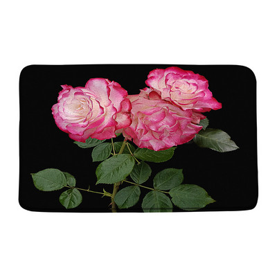 Zila roze, zaļas lapas, vannas paklājiņš, akvarelis, ziedi, ziedi rasas ūdens, vannas istabas paklājs, neslīdošs flaneļa paklājs iekštelpām, āra durvju paklājs