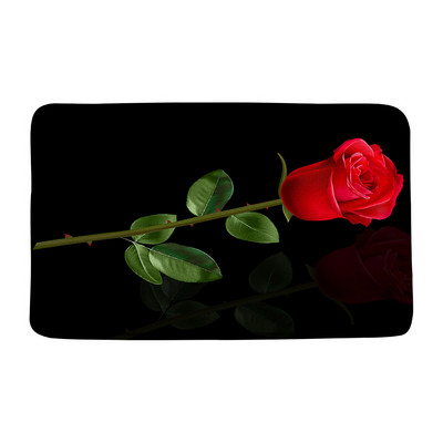 Zila roze, zaļas lapas, vannas paklājiņš, akvarelis, ziedi, ziedi rasas ūdens, vannas istabas paklājs, neslīdošs flaneļa paklājs iekštelpām, āra durvju paklājs