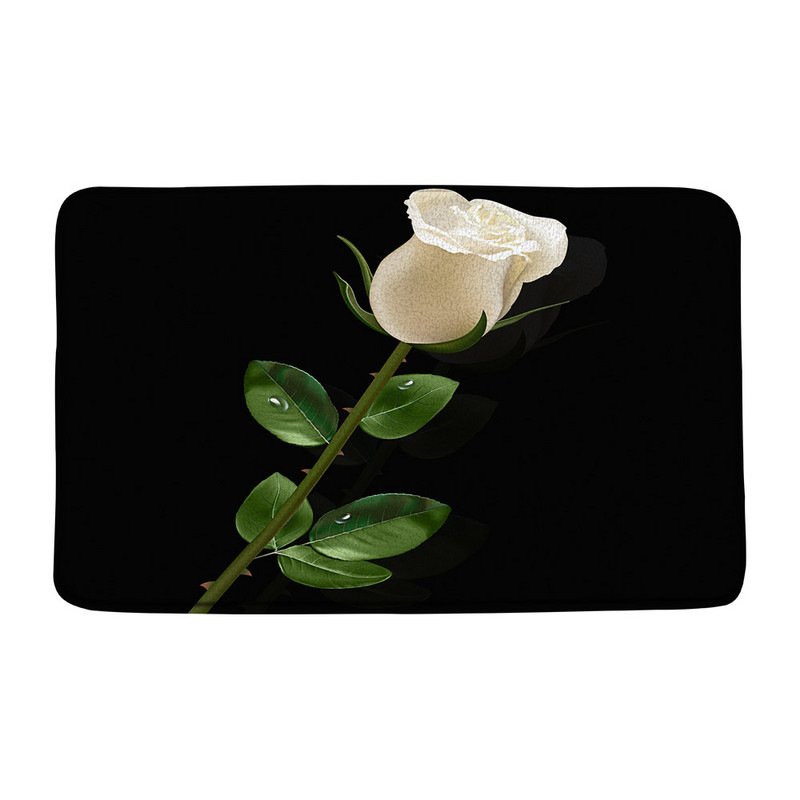 Zila roze, zaļas lapas, vannas paklājiņš, akvarelis, ziedi, ziedi rasas ūdens, vannas istabas paklājs, neslīdošs flaneļa paklājs iekštelpām, āra durvju paklājs