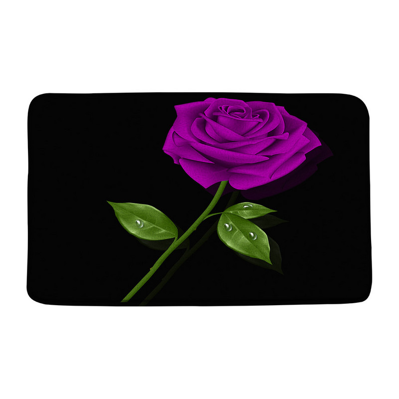 Zila roze, zaļas lapas, vannas paklājiņš, akvarelis, ziedi, ziedi rasas ūdens, vannas istabas paklājs, neslīdošs flaneļa paklājs iekštelpām, āra durvju paklājs