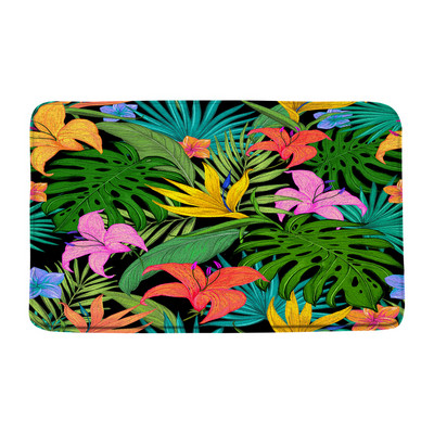 Tropsko lišće, cvijet, prostirka za kupaonicu, zelena biljka, cvjetni krajolik, palma, čudovište, akvarel, neklizajući tepih za kupaonicu, kuhinjski ulazni tepisi