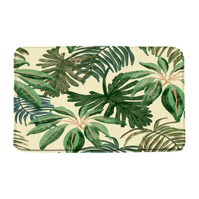 Tropsko lišće, cvijet, prostirka za kupaonicu, zelena biljka, cvjetni krajolik, palma, čudovište, akvarel, neklizajući tepih za kupaonicu, kuhinjski ulazni tepisi