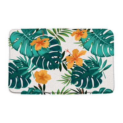 Tropsko lišće, cvijet, prostirka za kupaonicu, zelena biljka, cvjetni krajolik, palma, čudovište, akvarel, neklizajući tepih za kupaonicu, kuhinjski ulazni tepisi