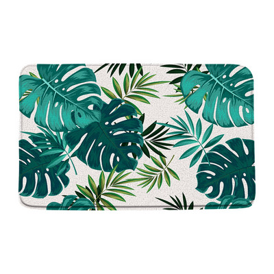 Tropsko lišće, cvijet, prostirka za kupaonicu, zelena biljka, cvjetni krajolik, palma, čudovište, akvarel, neklizajući tepih za kupaonicu, kuhinjski ulazni tepisi