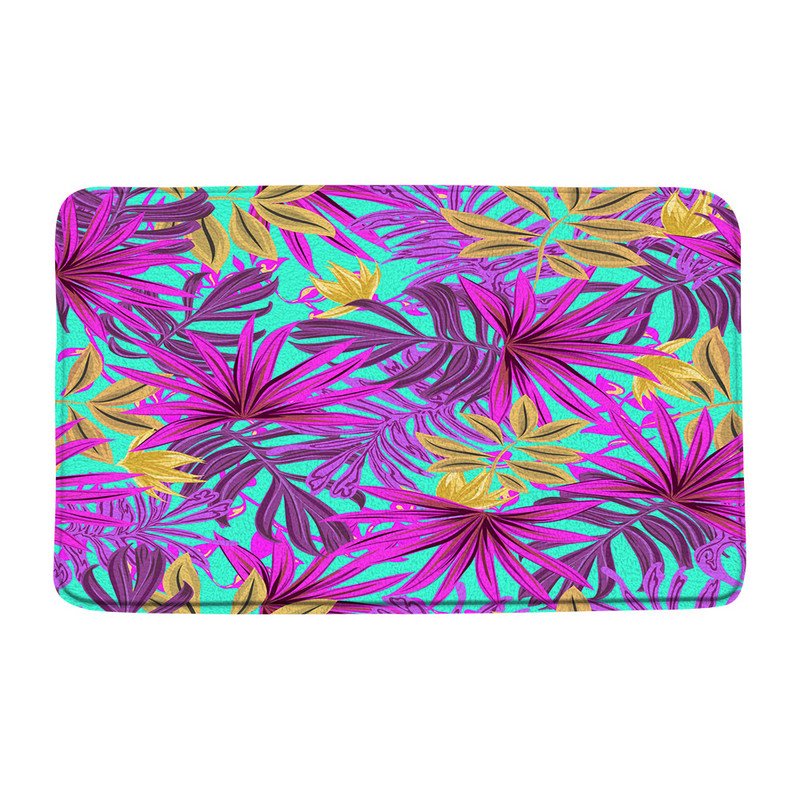 Tropsko lišće, cvijet, prostirka za kupaonicu, zelena biljka, cvjetni krajolik, palma, čudovište, akvarel, neklizajući tepih za kupaonicu, kuhinjski ulazni tepisi