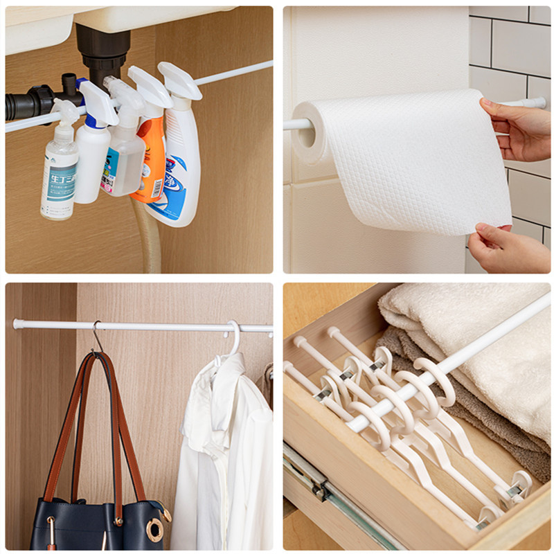 Reguliuojamas užuolaidų strypas be gręžimo metalinis spyruoklinis vonios kambarys, dušo kabina, ištraukiama teleskopinė stulpai Pakabinami strypai 32-90 cm