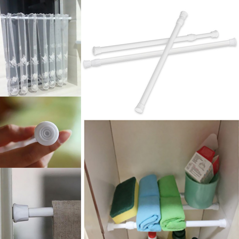 1 db új, többcélú, rugós, kihúzható teleszkópos, állítható háló feszültségű függönysín rúd hálórudakkal töltött akasztó