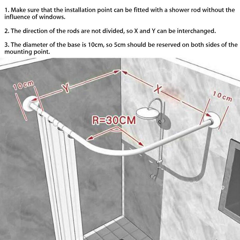 1 set tijă pentru perdea de duș în formă de U/L, retractabilă, curbă, tijă de șină din oțel inoxidabil 201, fără perforare, tijă de montare pentru perdea de baie