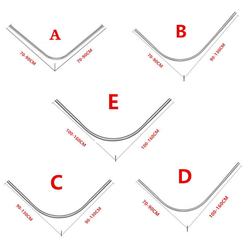 1 set tijă pentru perdea de duș în formă de U/L, retractabilă, curbă, tijă de șină din oțel inoxidabil 201, fără perforare, tijă de montare pentru perdea de baie