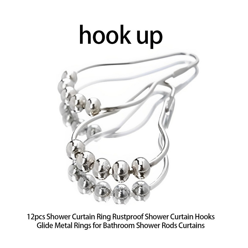 Prsten za zavjese za tuširanje od 12 komada Nehrđajuće kuke za zavjese za tuš klizeće metalne prstenove za kupaonske šipke za tuširanje Zavjese