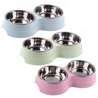 Pet Dog Double Bowl Kitten Food Feefer Неръждаема стомана Малки кучета Котки Ястие за пиене Хранилка за консумативи за домашни любимци Купички за хранене