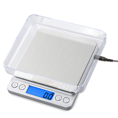 Mini elektronikus konyhai mérleg 0,1 g Precíziós postai élelmiszer diétás mérleg főzéshez, sütéshez mérőeszközök, 2 tálcás ezüst és arany