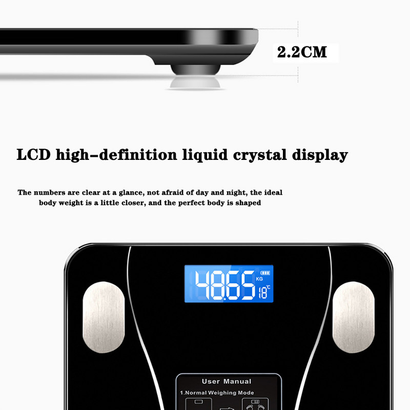 Vaga za tjelesnu masnoću Pametna bežična digitalna kupaonska vaga za mjerenje težine Analizator sastava tijela s aplikacijom za pametni telefon Bluetooth kompatibilan