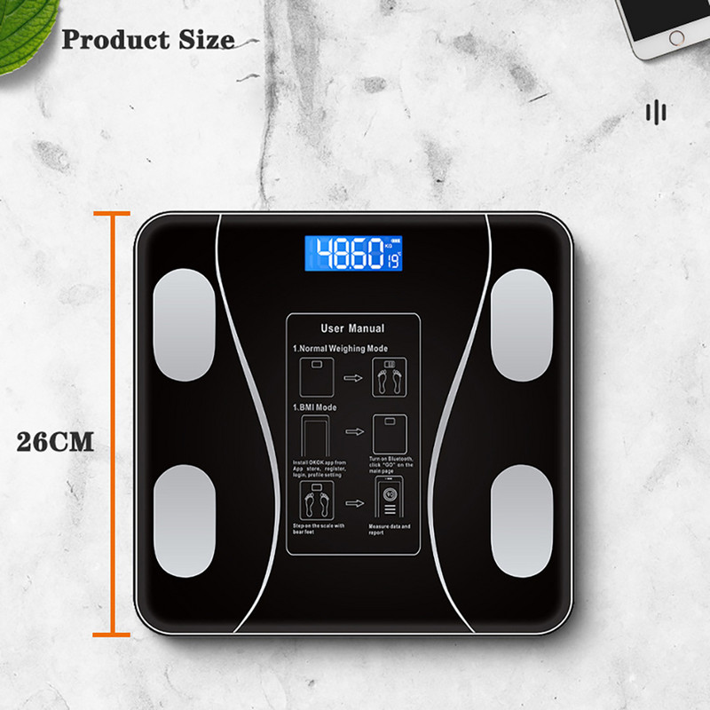 Vaga za tjelesnu masnoću Pametna bežična digitalna kupaonska vaga za mjerenje težine Analizator sastava tijela s aplikacijom za pametni telefon Bluetooth kompatibilan