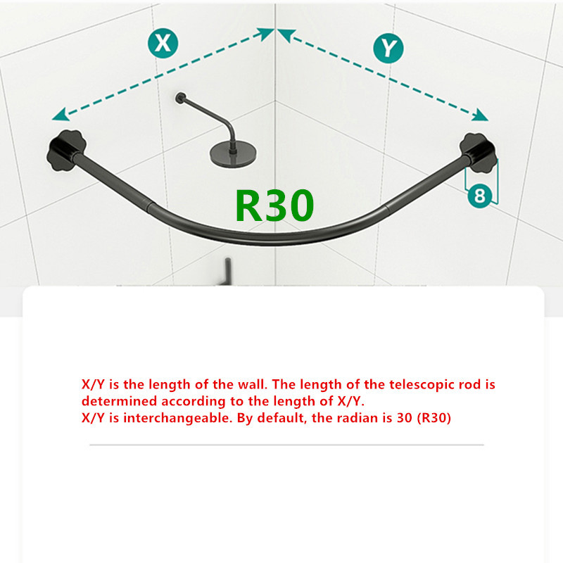 Izvelkams, izliekts dušas aizkaru stienis, melns L formas nerūsējošā tērauda dušas aizkaru stangas bez perforatora vannas istabas aizkaru sliede
