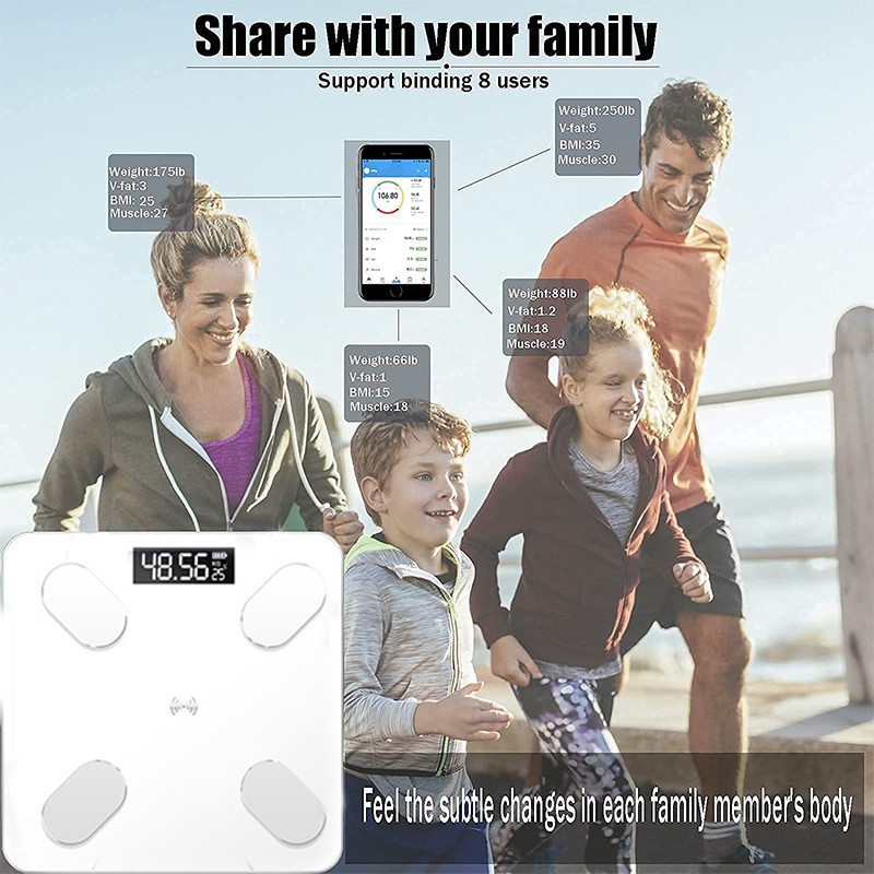 Za Xiaomi solarno punjenje Bluetooth vaga za tjelesnu masnoću Inteligentna elektronska vaga LCD vaga za težinu Analizator sastava tijela