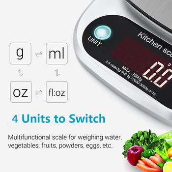 AIRMSEN Битова кухненска везна Електронна везна за храна Везна за печене Измерващ инструмент Платформа от неръждаема стомана с LCD дисплей 1g