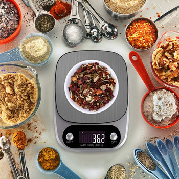 AIRMSEN Битова кухненска везна Електронна везна за храна Везна за печене Измерващ инструмент Платформа от неръждаема стомана с LCD дисплей 1g
