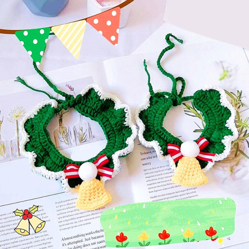 Slatki šal za kućnog ljubimca Božićni šal za psa, mačku, plišani šal, prsa, petokraka zvijezda, pletena ogrlica, maramica za kućne ljubimce, ogrlica, dodaci za njegu