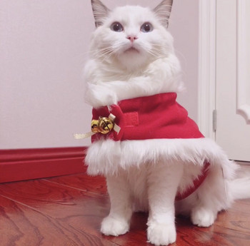 Котешко наметало с камбанка Коледно облекло Нова година Домашен любимец Червено наметало Шапка Наметало Дрехи за домашни любимци
